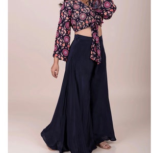 Printed indowestern outfits for women - Indian Palazzo Set with Stitched Blouse