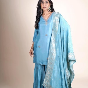 Indian Sharara Suits For Women With Banarasi Dupatta - Gharara Palazzo Salwar Kameez