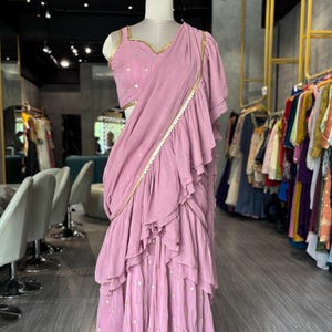 Indian Saree Ready To Wear With Stitched Blouse, Indo Western Outfits For Women , Partywear Prepleated Saree