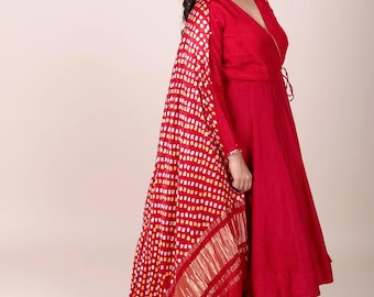 Silk Wedding Guest Anarkali with Bandhani Dupatta: Festive Indian Outfit