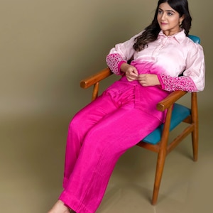 Pink Co ord sets for Ladies, Embroidered Co-ord Set,kurta and kurti sets, Premium Upada Silk Cord set, Indowestern outfits for women
