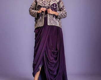 Jayanti Reddy Purple Dhoti Skirt Dress ,Indowestern Outfits For Women