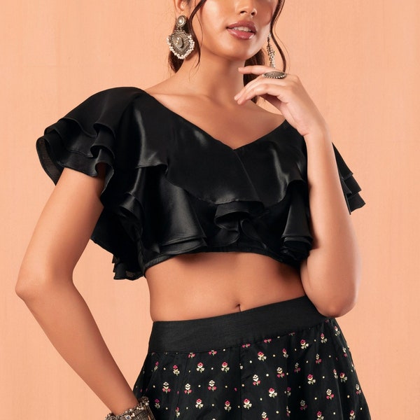 Black lehenga blouse ready to wear with any skirt or lehenga, Black lengha blouse, croptop for lehenga and skirts