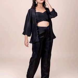 Pakistani Black Koti Outfit – 3 Pc Shrug Co-ord Set