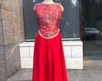 Designer indo western outfits for women with sleeveless top/ Silk kurta Palazzos for Indian Wedding