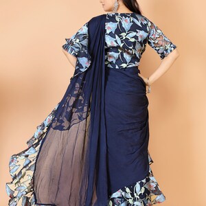 Blue Ruffle Saree Set