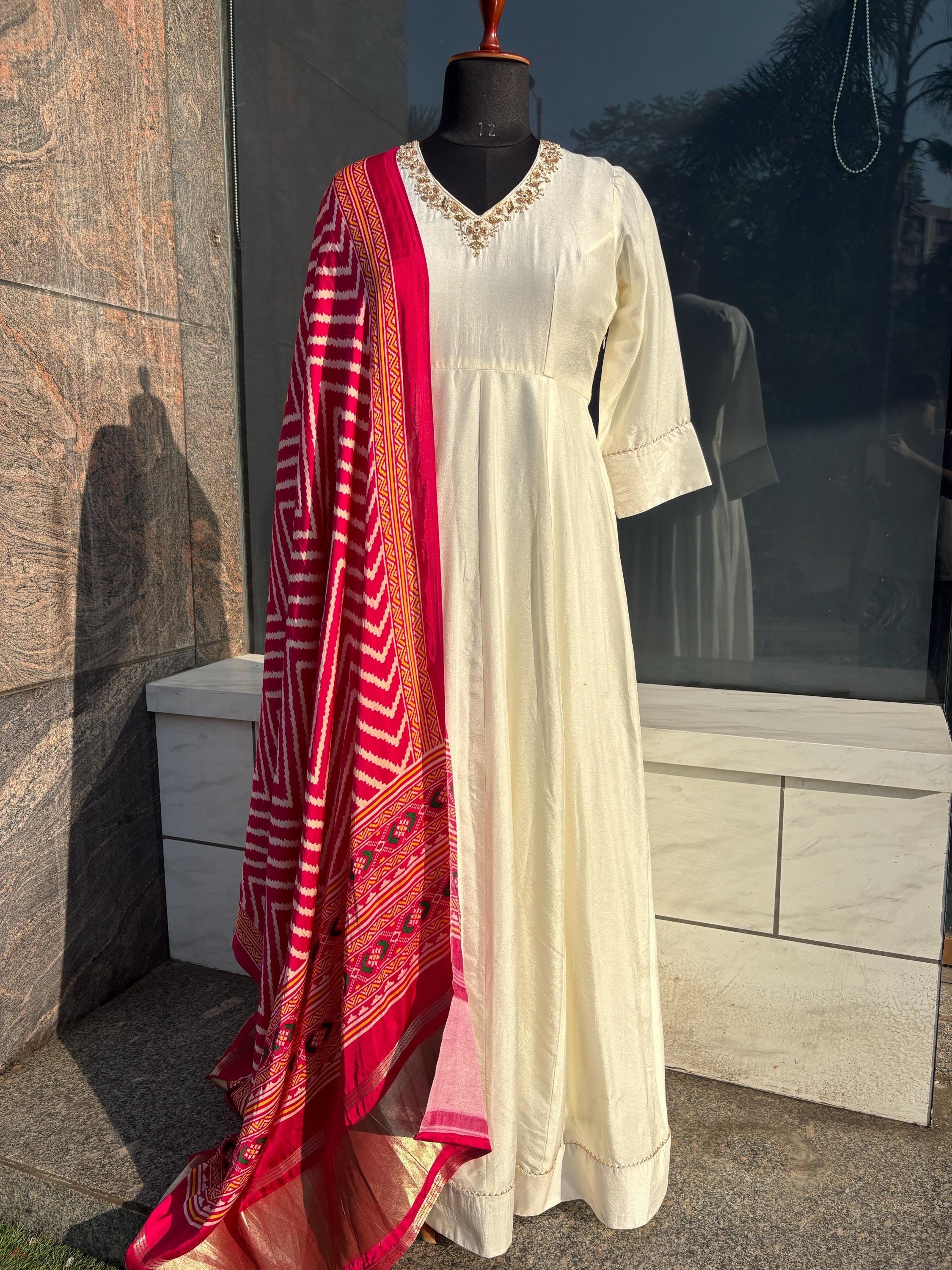 red and white anarkali dress Kathak Anarkali/white Kathak outfit/bollywood anarkali suit/customised dress/indian dancewear/bollywood outfit/white anarkali dress/banarasi