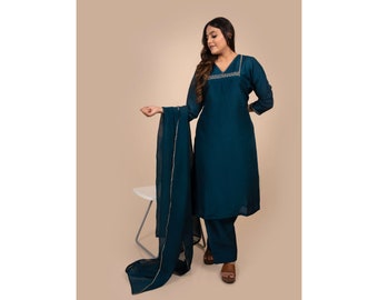 Salwar kameez azul bordado a mano para mujer: trajes indios para boda