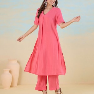Celebrity look Co-ord set for women ,Purple kurti with pant set, Pakistani salwar kameez, Elegant Cord Set in Pink