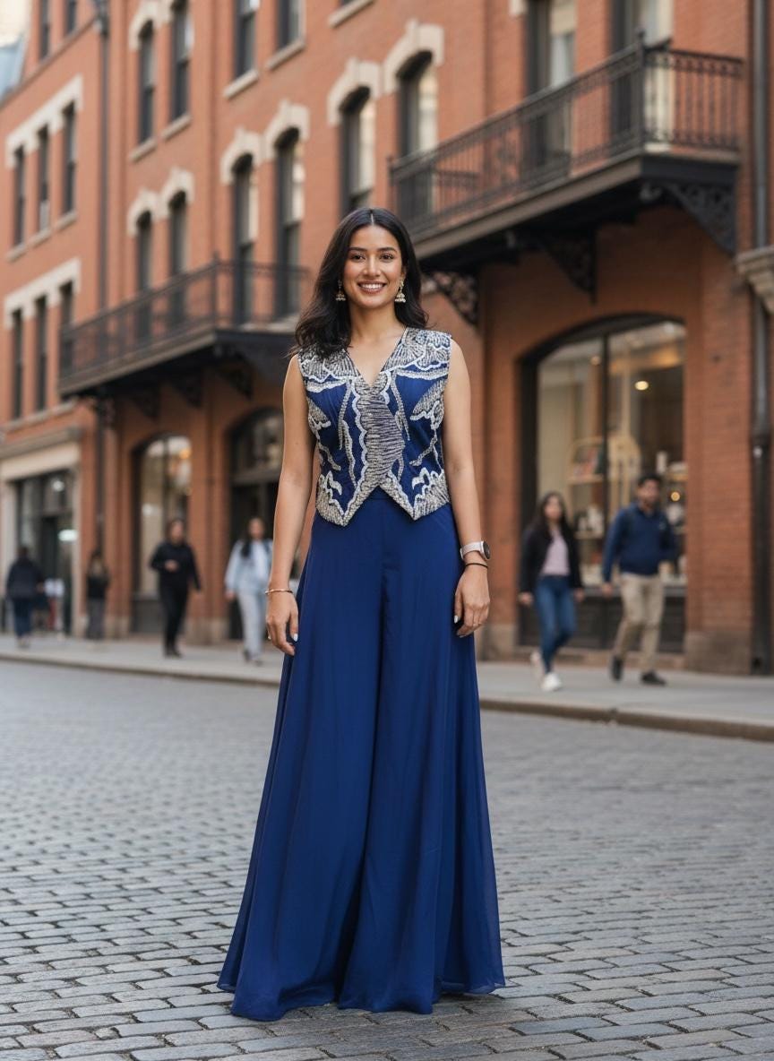 Completo Palazzo Etnico Con Dupatta In Rete – Lilla, Taglia XL – Perfetto Per Feste E Cerimonie!