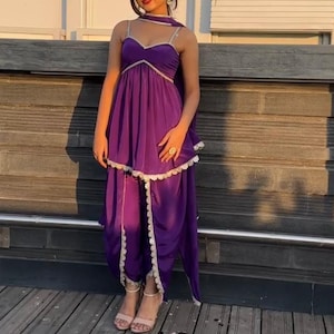 Handmade Crepe Dhoti Kurta Set: Gota Lace Peplum Top