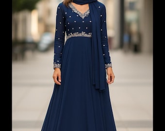 Marineblauw anarkali-chinonpak: Indiase trouwoutfit