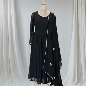 Black Georgette Anarkali Suit: Gota Flower Embroidery, Plus Size Wedding Outfit