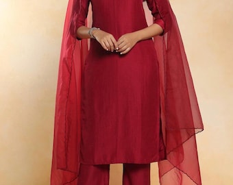 Red Salwar suits for women , Party wear Silk Shalwar Kameez with dupatta