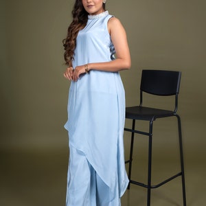Hand Embroidered Sky Blue Kurta Palazzo Co-ord Set image 2
