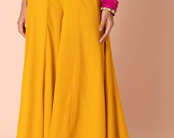 Yellow Georgette Palazzo pants for women,Boho pants in pink, Hippie pants in white, Yellow trousers,Gharara pants,sharara pants,Plazo