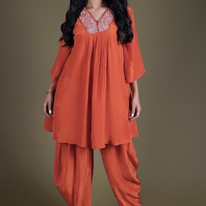 Hand Embroidered Dhoti Kurta Set for Women- Indo Western Outfits for Wedding