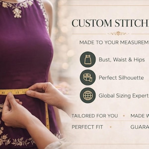 Close-up of tailor measuring fabric, highlighting custom stitching and made to order ethnic wear for white anarkali suit