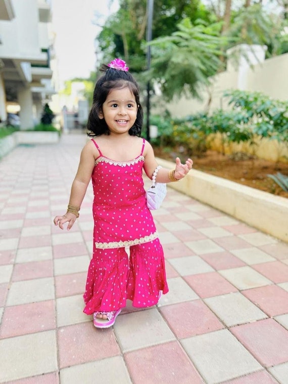 Elegant indian girls gharara Sharara set outfit for 2 year toddler Baby Diwali outfits in bandhani Kids Indian outfit