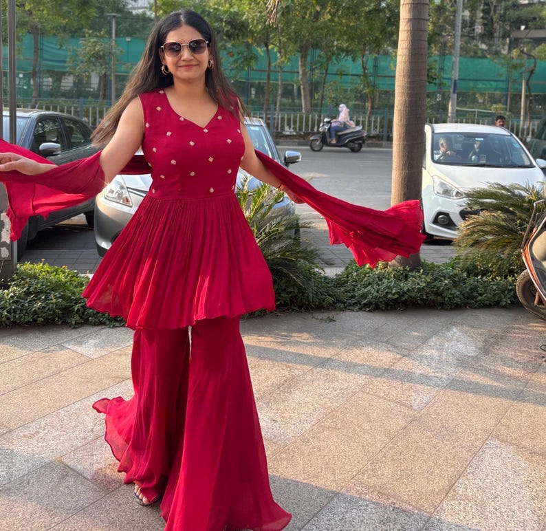 Red Sharara suit for women