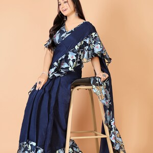 Blue Ruffle Saree Set main image 1