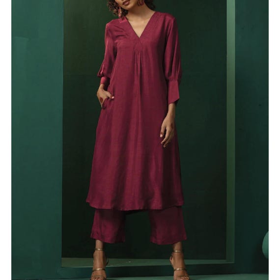 Handmade Silk Kurti Palazzo Set: Indian Salwar Kameez