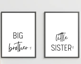 Big Brother Little Sister prints, set of 2, Kids Downloadable Prints, Siblings Printable Art, nursery decor, nursery prints,INSTANT DOWNLOAD