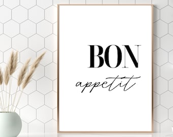 Bon appetit Print, Bon appetite printable wall art, modern kitchen decor, kitchen poster, dining room printable  INSTANT DOWNLOAD