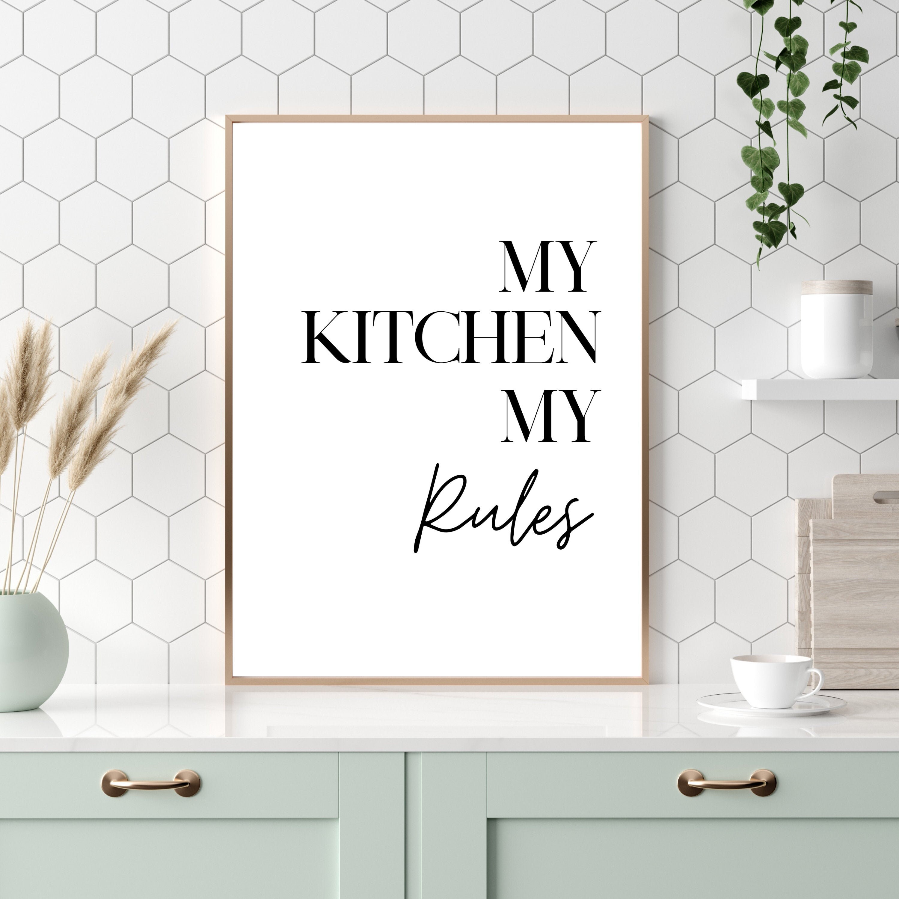 4 PCS Unframed Print, Kitchen Wall Decor, Funny Kitchen Wall Art, Humor Quote for Kitchen Decor, My Kitchen My Rule, Home Deocr