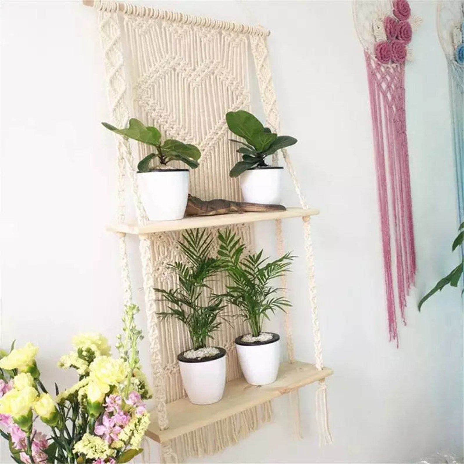 Wall Hanging RackDouble Wooden Plant Rack Handmade Home Wall Etsy