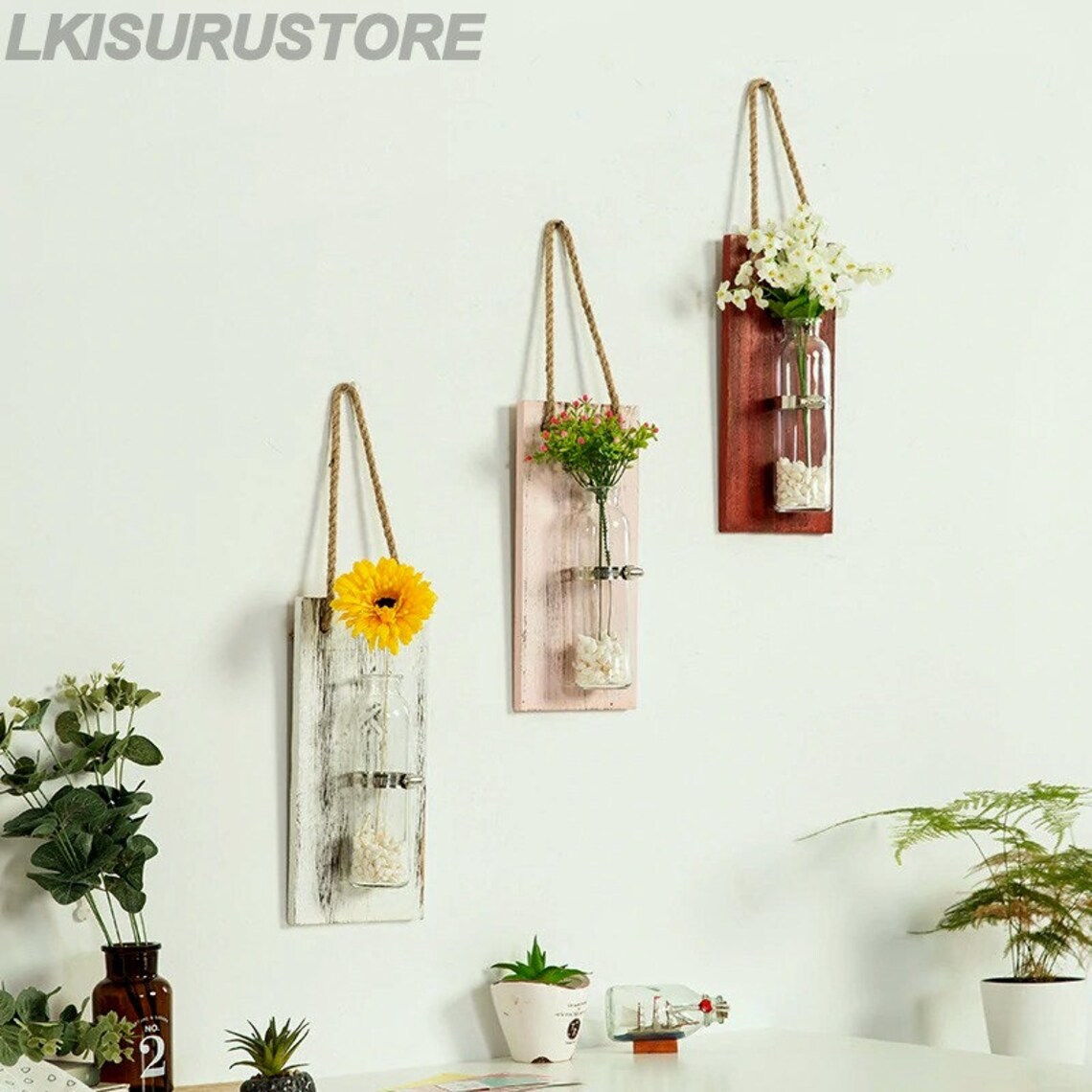 Wall Mounted Decoration lower Vase Shelf Hanging Wood Board Etsy