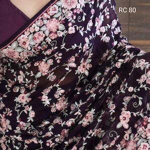 Georgette Seide Saree: Parsi-Stickerei, mehrfarbige Jaal-Weberei