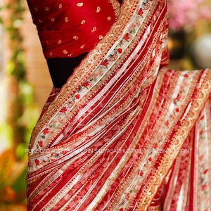 Floral Print Georgette Saree: Zari Border, Sequin Embroidery