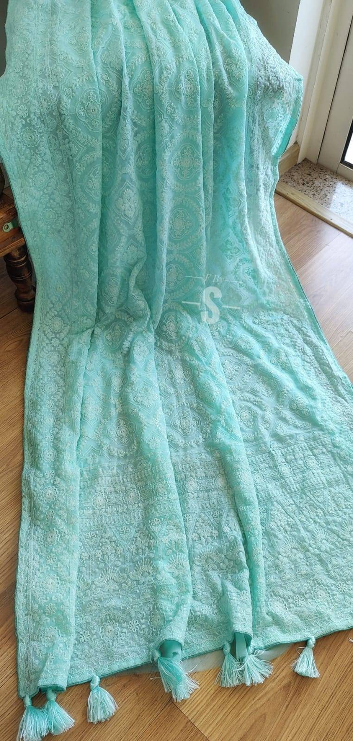 Georgette Chikankari Saree - BLACK