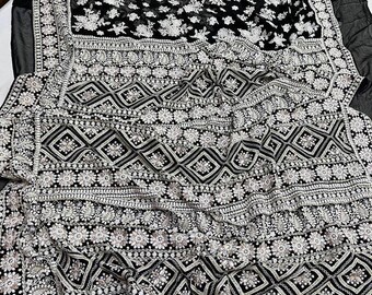 black georgette chikankari saree | pure georgette black n white chikankari saree | georgette saree | chikankari saree| bridesmaid s