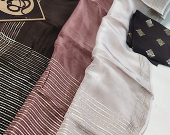 Moonga Tissue Silk Saree: Tri-Shaded Zari Border, Designer Blouse