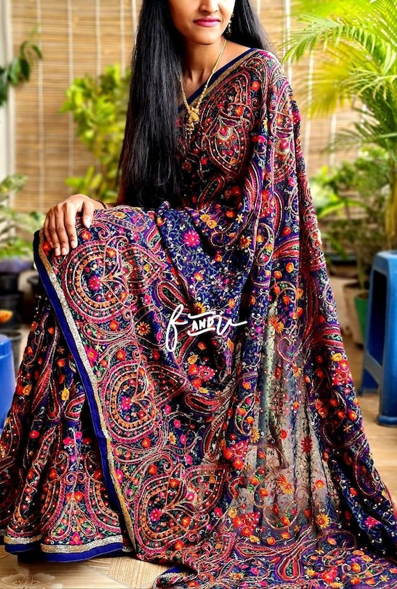 Kashmiri Embroidered Saree Etsy