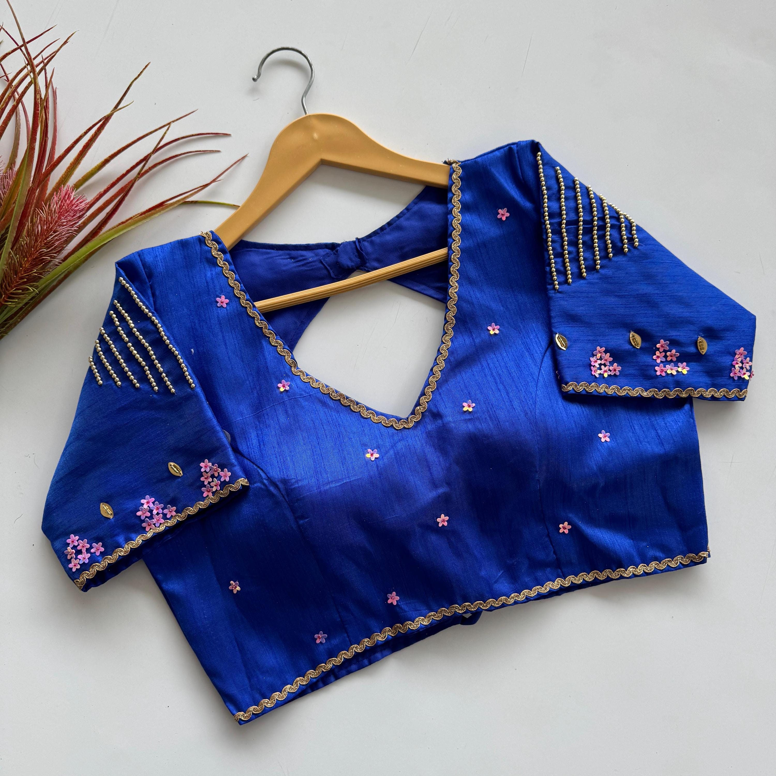 Silk Saree Blouse: Golden Embroidery, Readymade, Size 38-42 - Etsy