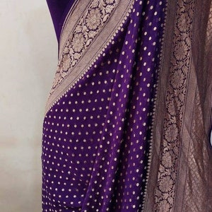 Handloom Banarasi Khaddi Georgette Saree: Pure Katan Silk, Golden Zari