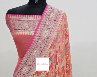 Handloom Banarasi Georgette Saree: Jaal Work Wedding Sari