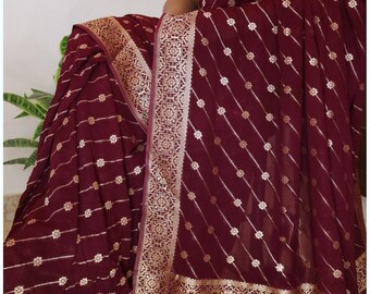 Banarasi Khadi Georgette Saree: Zari Flower Weaving, Elegant Border