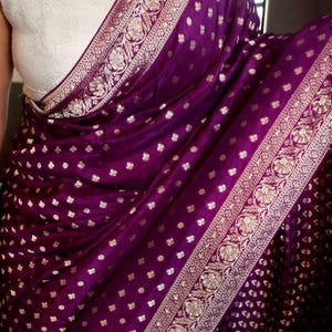 Handloom Banarasi Munga Silk Saree - pearl and sequins handwork