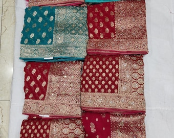 Banarasi Khadi Georgette Saree: Heavy Zari Buti Weaving, Kanchi Border