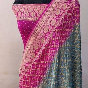 Handloom Banarasi Khaddi Georgette Saree: Golden Zari Woven Silk (Silk Mark Certified)