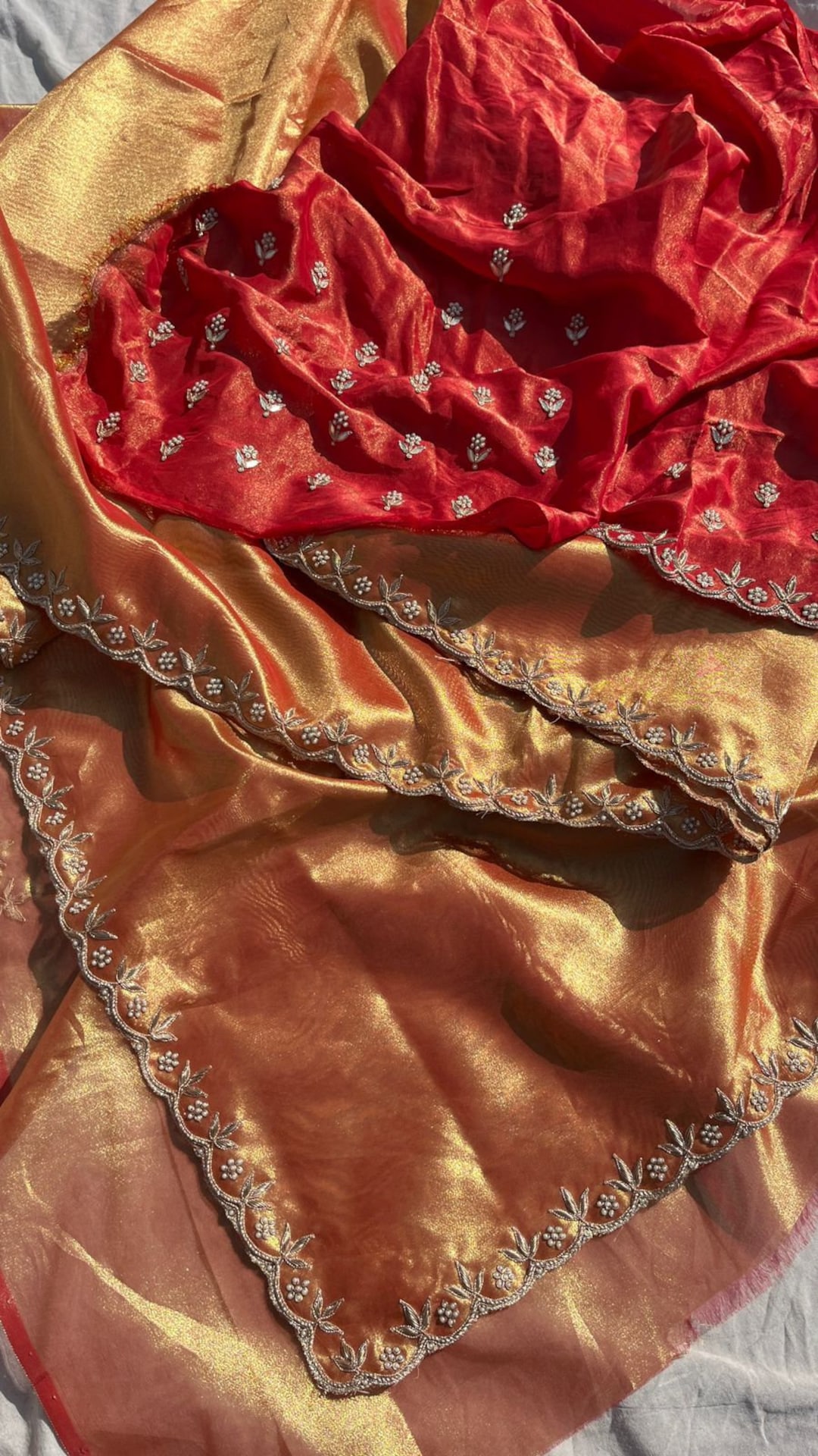 Tissue Linen Saree with Zari Embroidery All Over