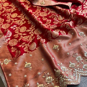 Khaddi Georgette Silk Saree: Antique Jaal Zardozi Gotapatti Border