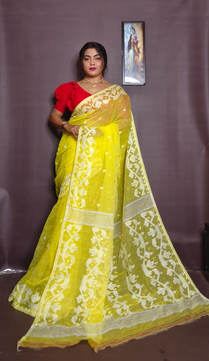Saree Dhakai Jamdani Fatto A Mano Con Blusa – Abbigliamento Tradizionale Donna In Seta Resham