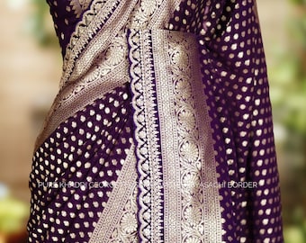 Banarasi Khadi Georgette Saree: Heavy Zari Buti Weaving, Kanchi Border