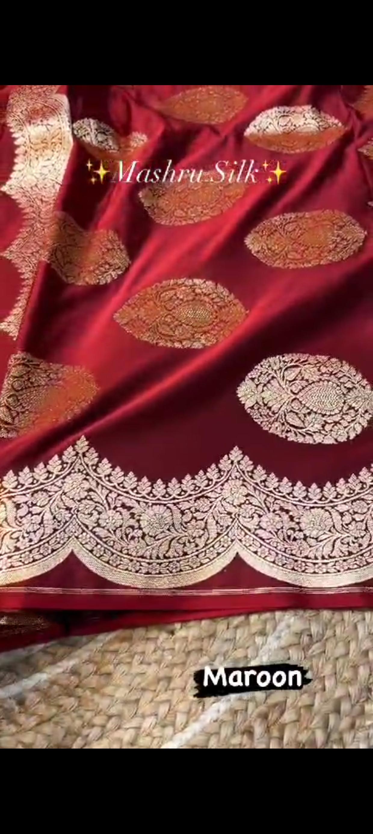 Mushru banarasi pure kanchi  katan  silk saree with all over floral zari weaving with running blouse piece