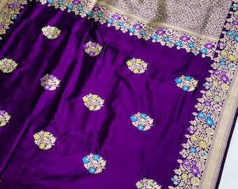 Handloom Banarasi Katan Silk Saree: Meenedar Weaving, Wedding Party Wear